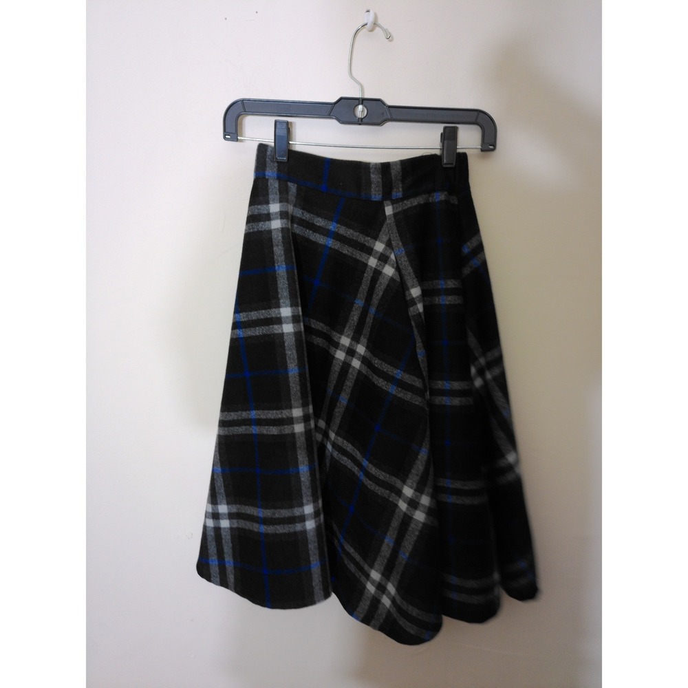 Zelda Plaid A-Line Skirt Women S Black Blue Dark Academia Brushed Midi Tartan